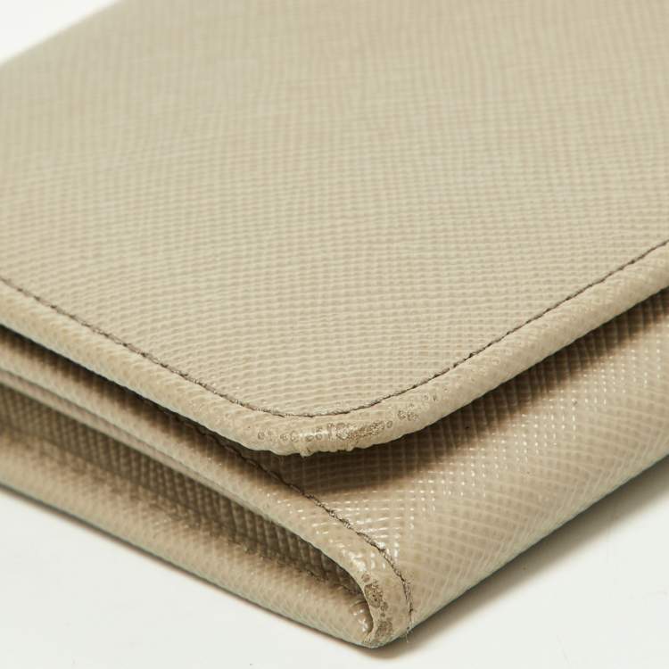 Pre Owned Prada Grey Saffiano Lux Leather Flap Continental Wallet