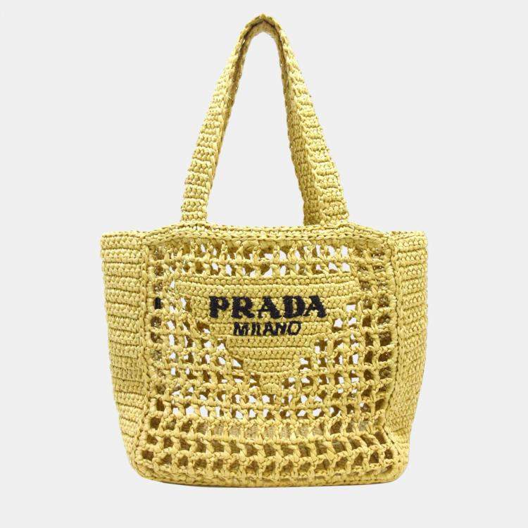 Brown Prada Raffia Logo Tote