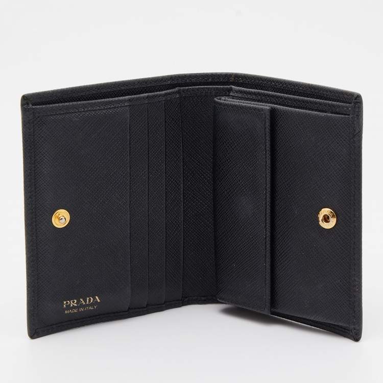 Pre Owned Prada Black Saffiano Metal Leather Logo Flap Card Case