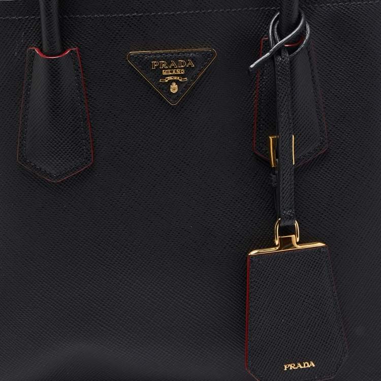 Pre Owned Prada Black Saffiano Cuir Leather Small Double Handle Tote