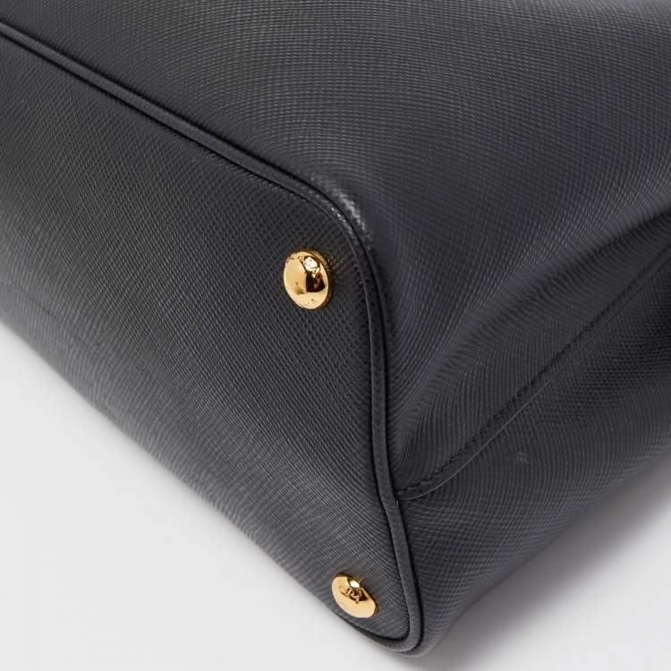 Pre Owned Prada Black Saffiano Cuir Leather Small Double Handle Tote