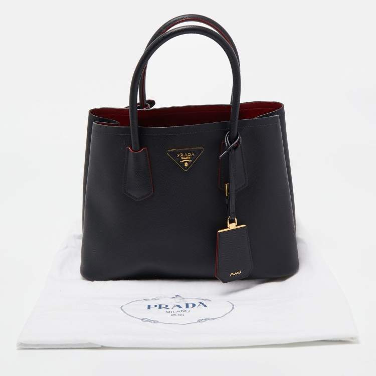 Pre Owned Prada Black Saffiano Cuir Leather Small Double Handle Tote