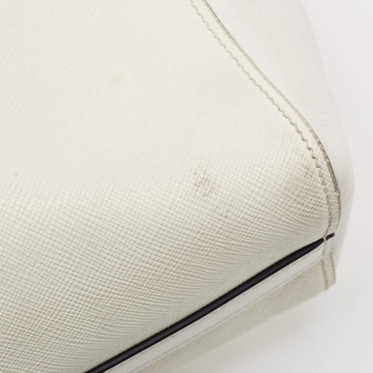 Pre Owned Prada Two Tone Off White Saffiano Lux/Soft Leather Convertible Tote