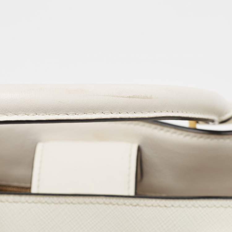 Pre Owned Prada Two Tone Off White Saffiano Lux/Soft Leather Convertible Tote