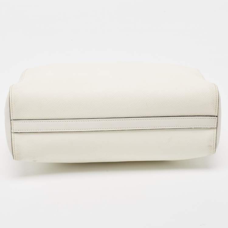 Pre Owned Prada Two Tone Off White Saffiano Lux/Soft Leather Convertible Tote