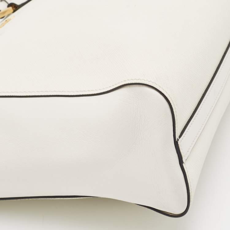Pre Owned Prada Two Tone Off White Saffiano Lux/Soft Leather Convertible Tote