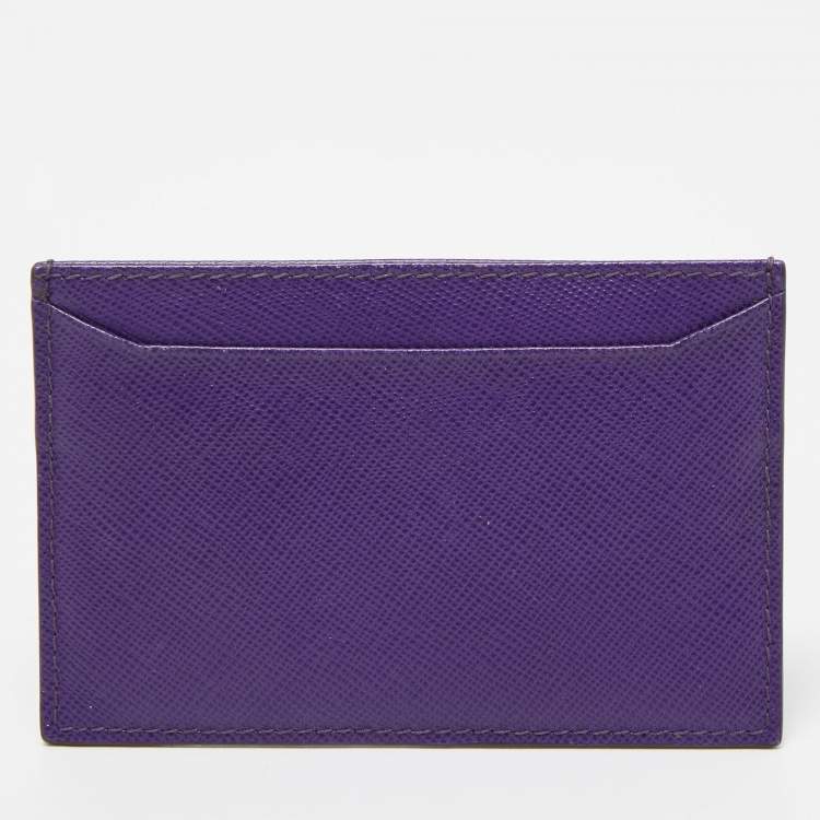 Pre Owned Prada Purple Saffiano Leather Card Holder