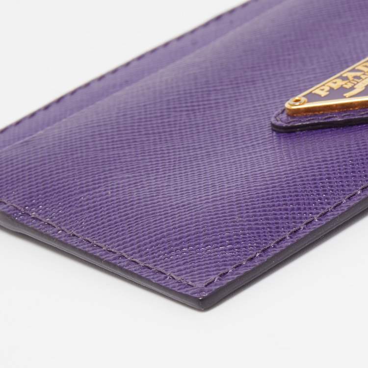 Pre Owned Prada Purple Saffiano Leather Card Holder