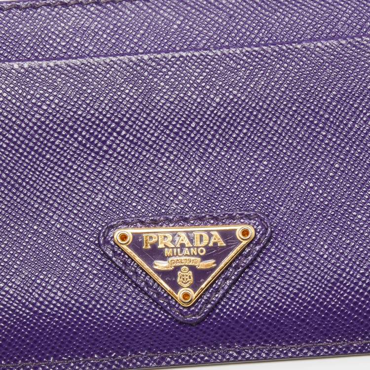 Pre Owned Prada Purple Saffiano Leather Card Holder