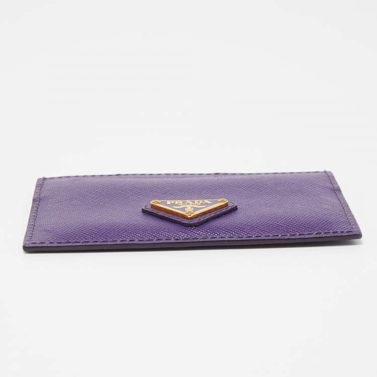 Pre Owned Prada Purple Saffiano Leather Card Holder