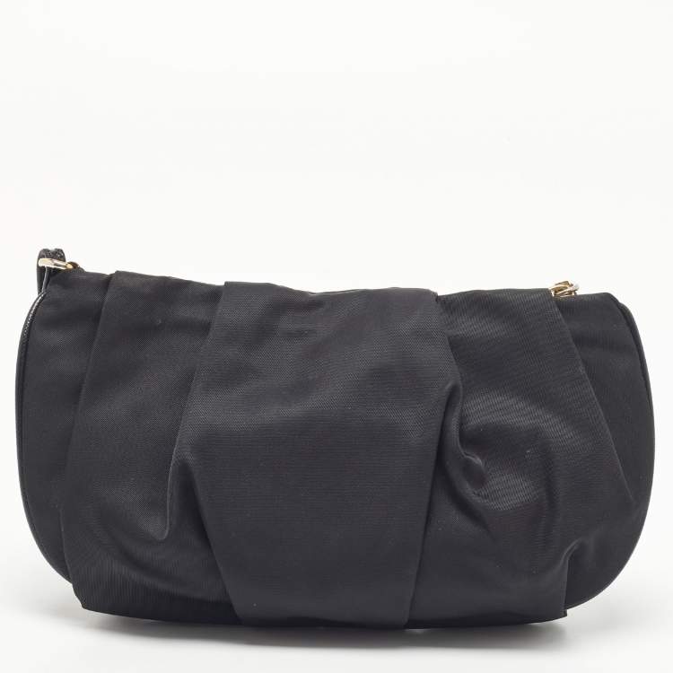 Pre Owned Prada Black Pleated Nylon Wristlet Clutch