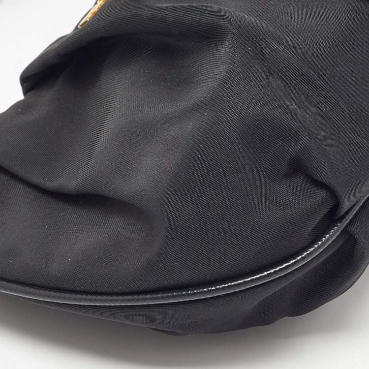 Pre Owned Prada Black Pleated Nylon Wristlet Clutch