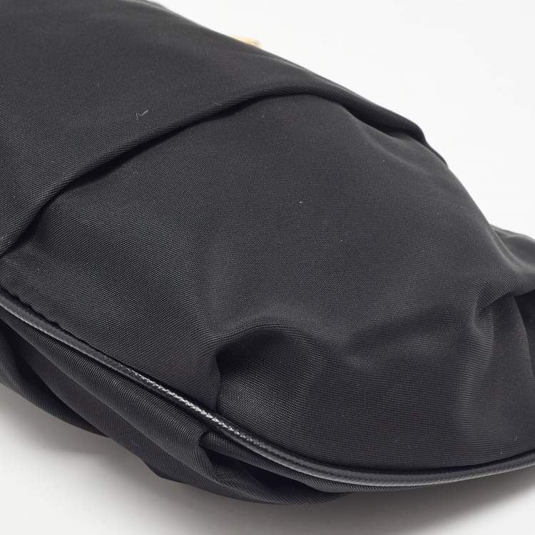 Pre Owned Prada Black Pleated Nylon Wristlet Clutch