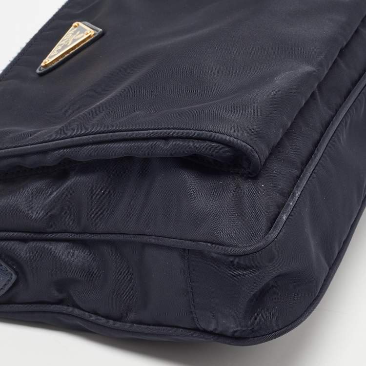 Pre Owned Prada Black Nylon and Leather Logo Crossbody Bag