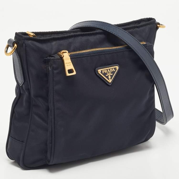 Pre Owned Prada Black Nylon and Leather Logo Crossbody Bag
