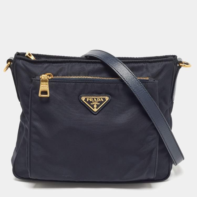 Pre Owned Prada Black Nylon and Leather Logo Crossbody Bag