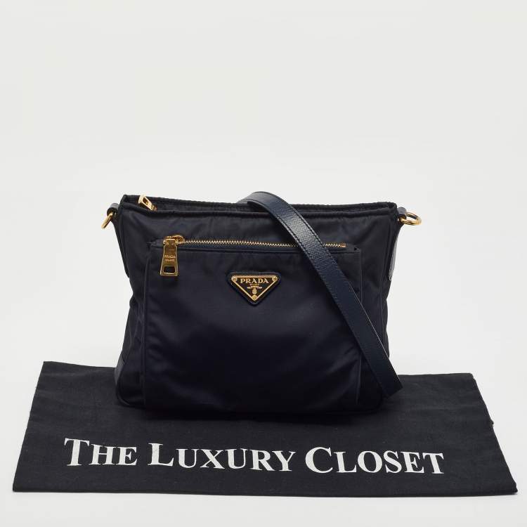 Pre Owned Prada Black Nylon and Leather Logo Crossbody Bag