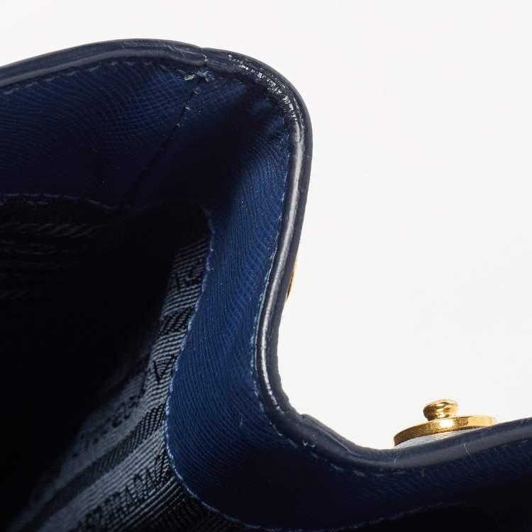 Pre Owned Prada Navy Blue Saffiano Lux Leather Snap Tote
