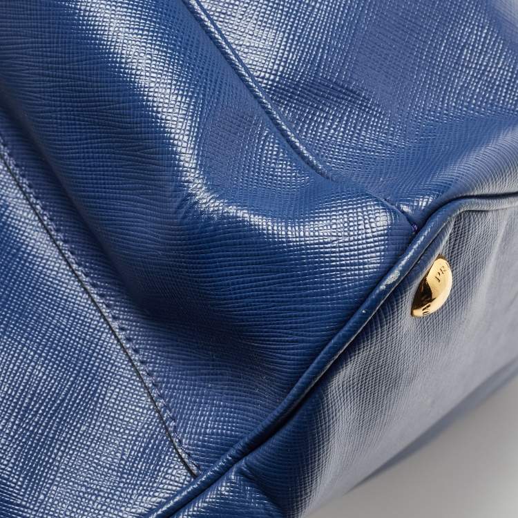 Pre Owned Prada Navy Blue Saffiano Lux Leather Snap Tote