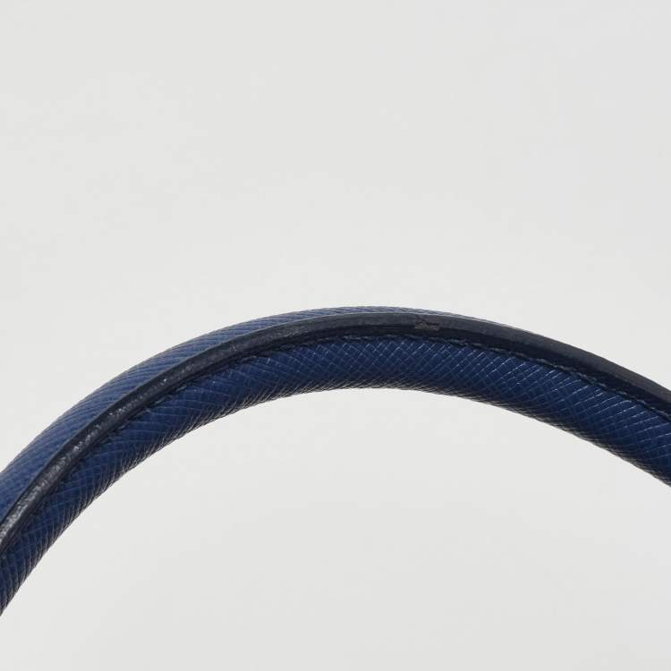 Pre Owned Prada Navy Blue Saffiano Lux Leather Snap Tote