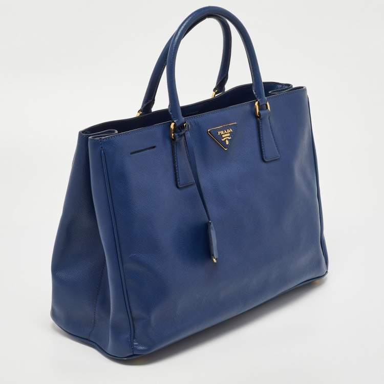 Pre Owned Prada Navy Blue Saffiano Lux Leather Snap Tote