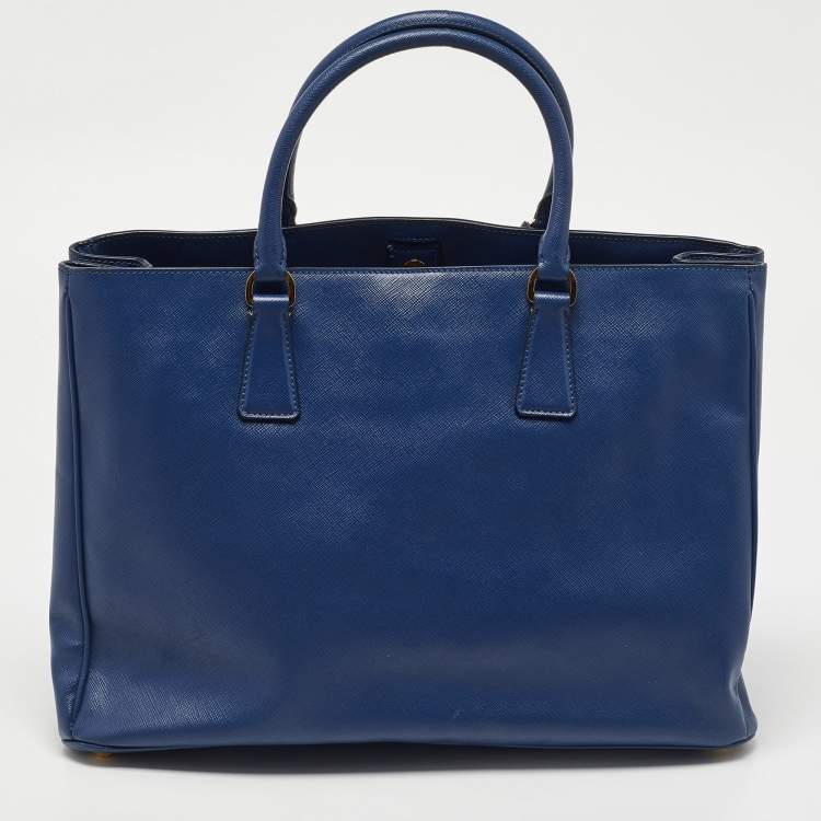 Pre Owned Prada Navy Blue Saffiano Lux Leather Snap Tote