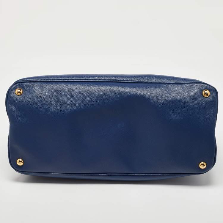 Pre Owned Prada Navy Blue Saffiano Lux Leather Snap Tote