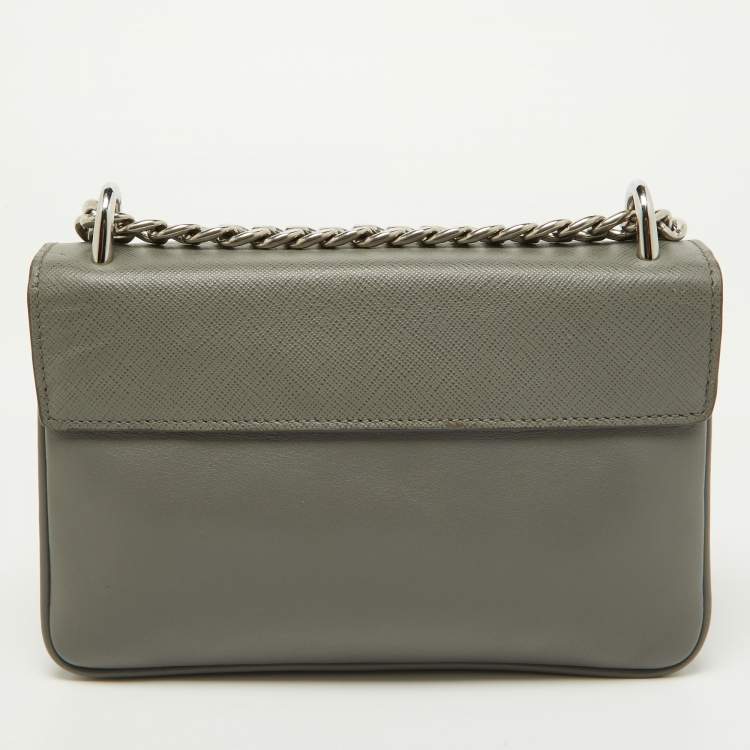 Pre Owned Prada Grey Saffiano Leather Flap Crossbody Bag