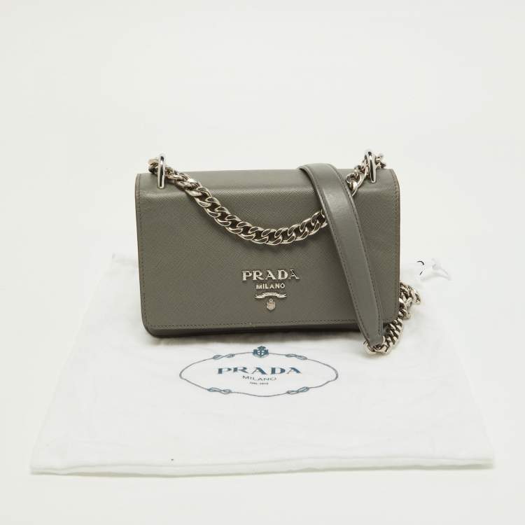 Pre Owned Prada Grey Saffiano Leather Flap Crossbody Bag