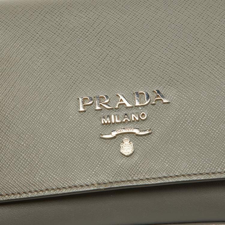 Pre Owned Prada Grey Saffiano Leather Flap Crossbody Bag