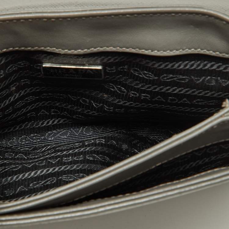 Pre Owned Prada Grey Saffiano Leather Flap Crossbody Bag