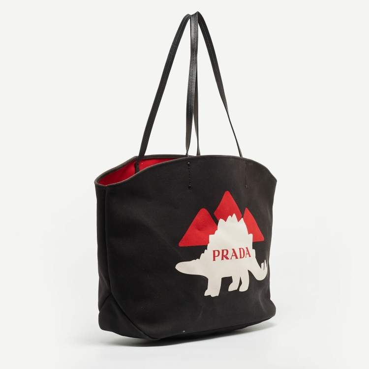 Pre Owned Prada Black Canvas Canapa Dinosaur Tote
