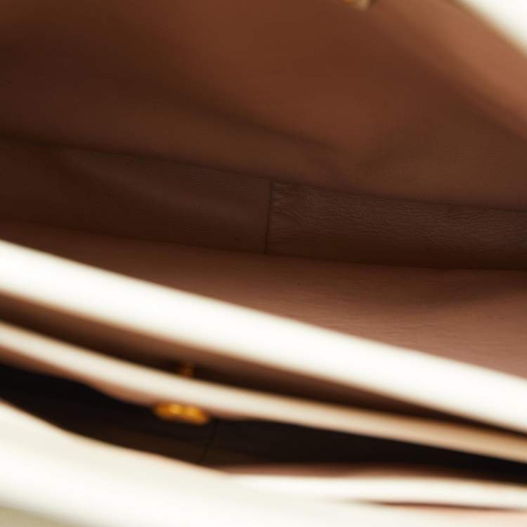 Pre Owned Prada Off White Leather Frame Tote