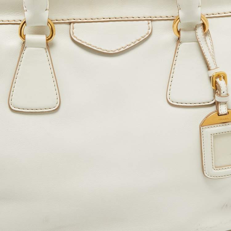 Pre Owned Prada Off White Leather Frame Tote