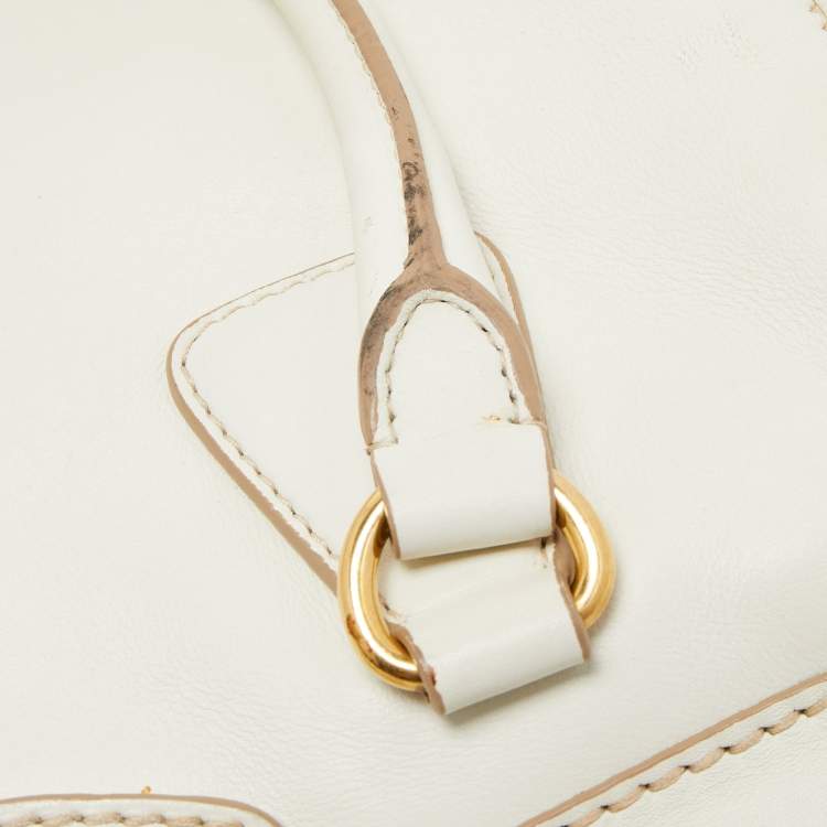 Pre Owned Prada Off White Leather Frame Tote