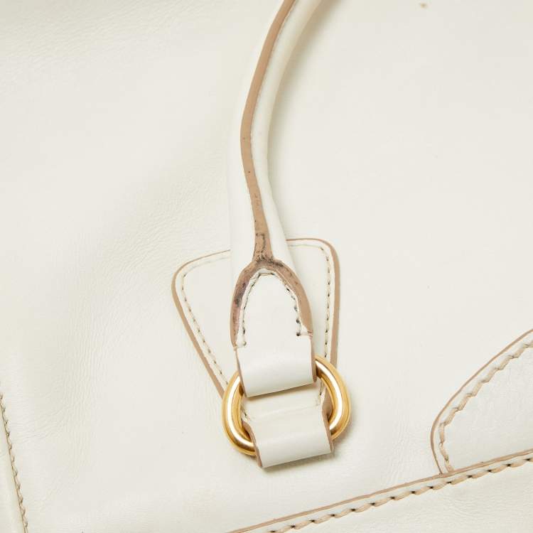 Pre Owned Prada Off White Leather Frame Tote