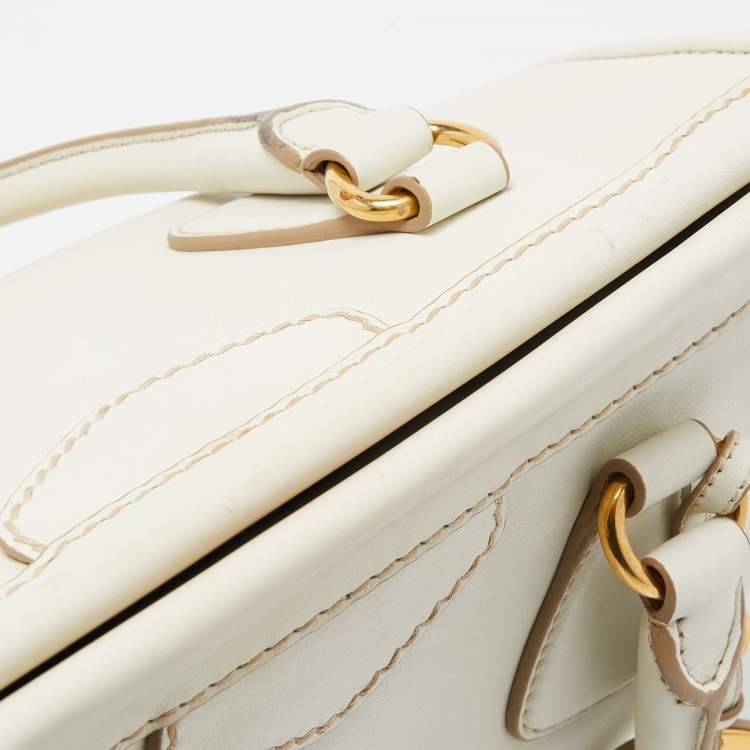 Pre Owned Prada Off White Leather Frame Tote