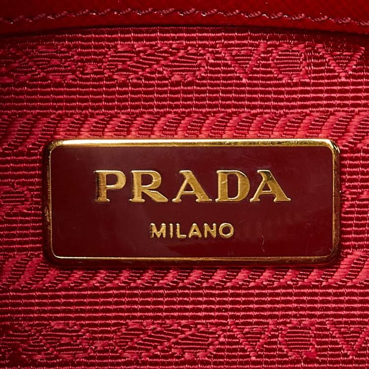 Pre Owned Prada Red Saffiano Patent Leather Small Promenade Satchel