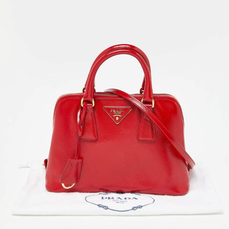 Pre Owned Prada Red Saffiano Patent Leather Small Promenade Satchel