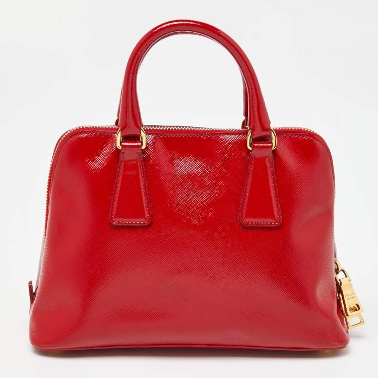 Pre Owned Prada Red Saffiano Patent Leather Small Promenade Satchel