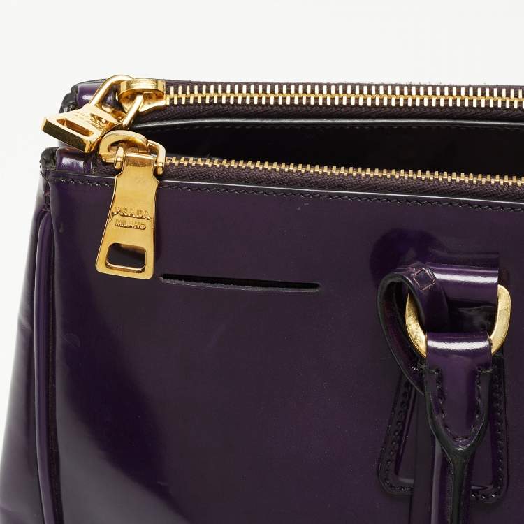 Pre Owned Prada Purple Patent Leather Large Double Zip Tote