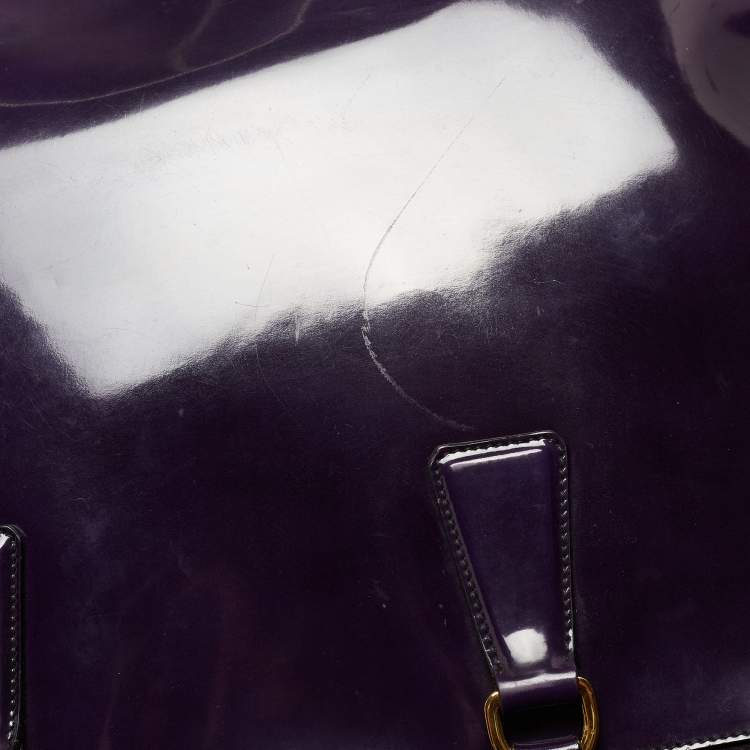 Pre Owned Prada Purple Patent Leather Large Double Zip Tote