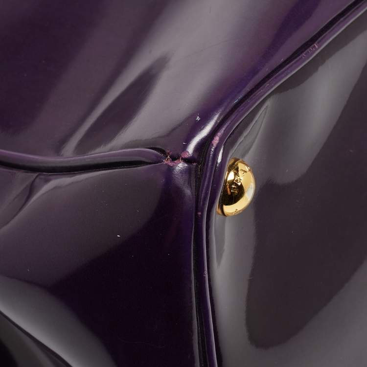 Pre Owned Prada Purple Patent Leather Large Double Zip Tote