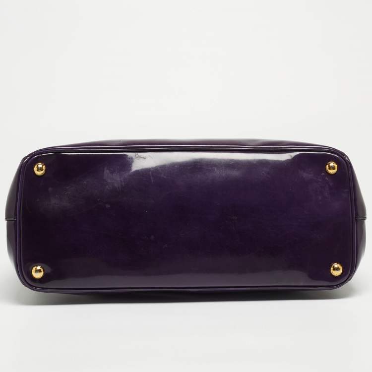 Pre Owned Prada Purple Patent Leather Large Double Zip Tote