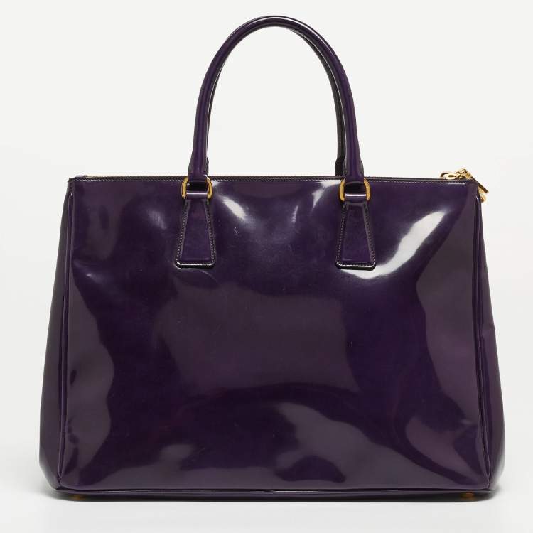 Pre Owned Prada Purple Patent Leather Large Double Zip Tote
