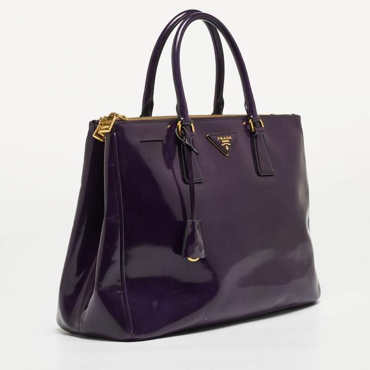 Pre Owned Prada Purple Patent Leather Large Double Zip Tote