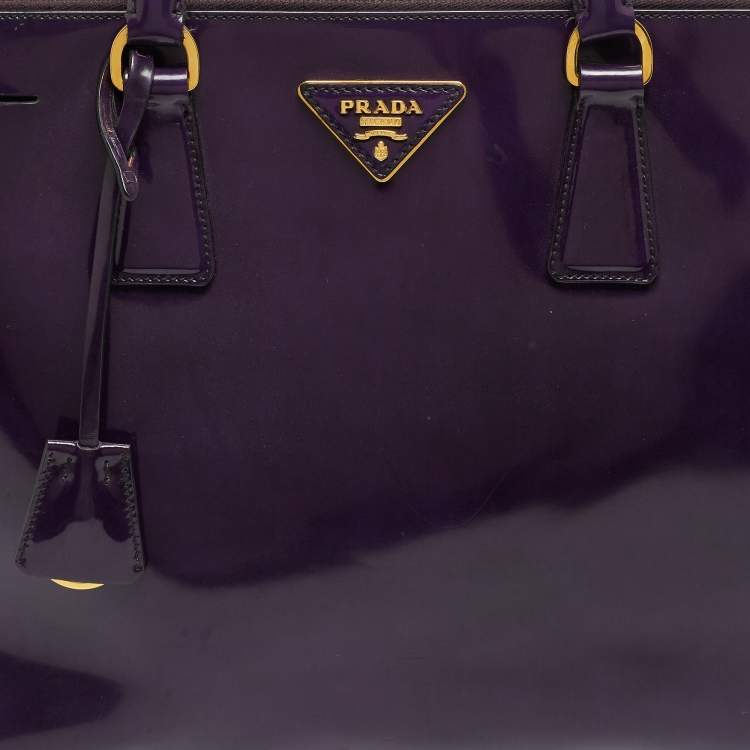 Pre Owned Prada Purple Patent Leather Large Double Zip Tote