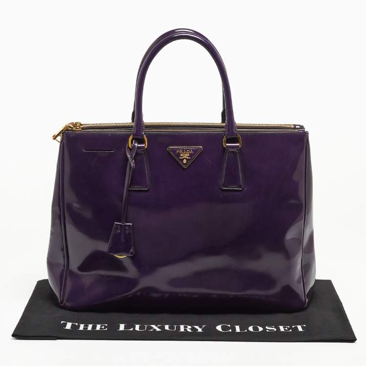 Pre Owned Prada Purple Patent Leather Large Double Zip Tote