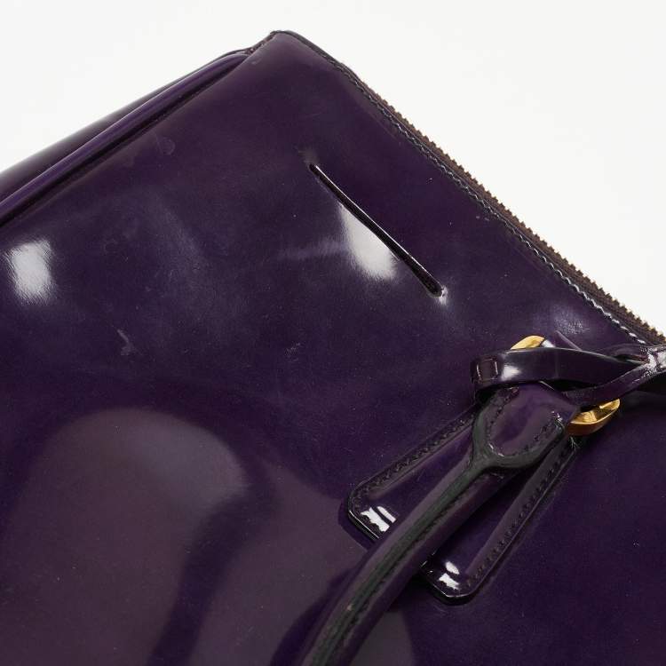 Pre Owned Prada Purple Patent Leather Large Double Zip Tote