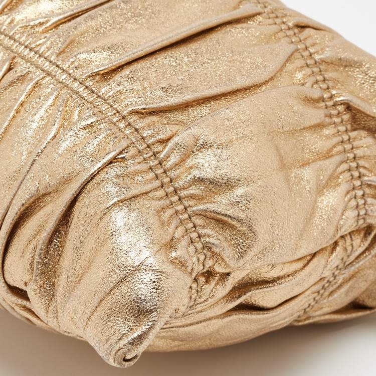 Pre Owned Prada Gold Gaufre Leather Zip Clutch